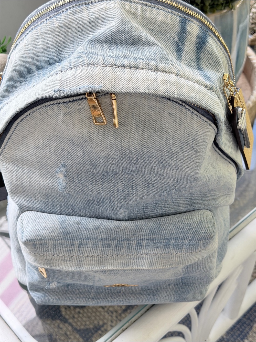 Coach Light Denim Backpack with Worn Details and fun tags - Picture 2 of 8